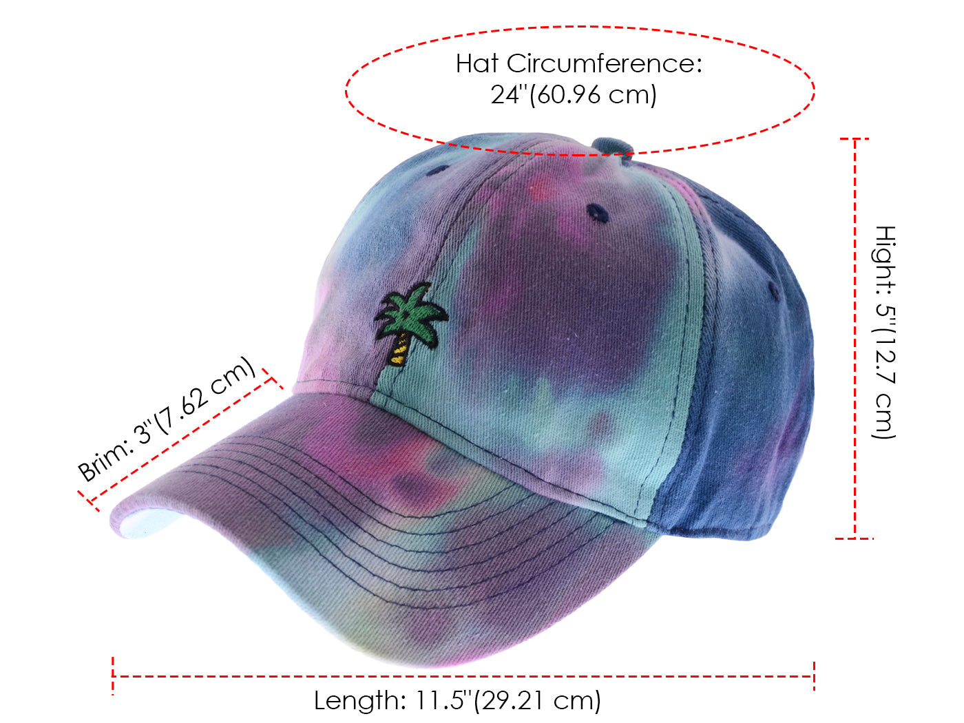 Anna-Kaci Unisex Tie Dyed Adjustable Baseball Caps Embroidery Pattern Cotton Washed Dad Hat