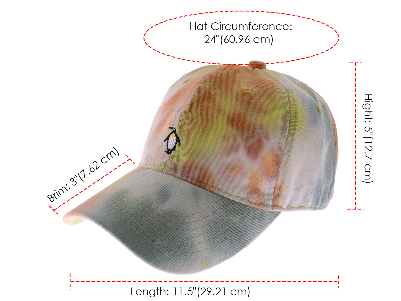 Anna-Kaci Unisex Tie Dyed Adjustable Baseball Caps Embroidery Pattern Cotton Washed Dad Hat