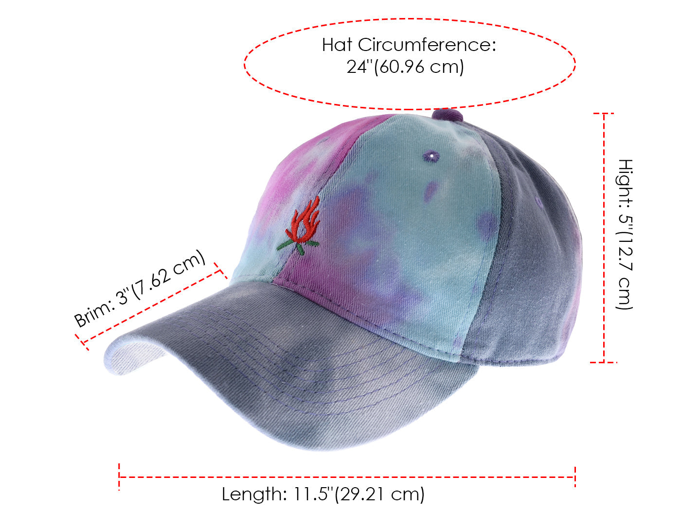 Anna-Kaci Unisex Tie Dyed Adjustable Baseball Caps Embroidery Pattern Cotton Washed Dad Hat