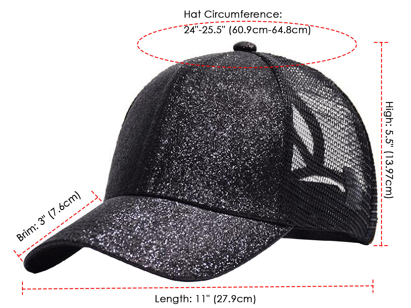 Anna-Kaci Womens Baseball Cap Glitter Ponytail Hat High Messy Bun Ponycap Trucker Dad Hat