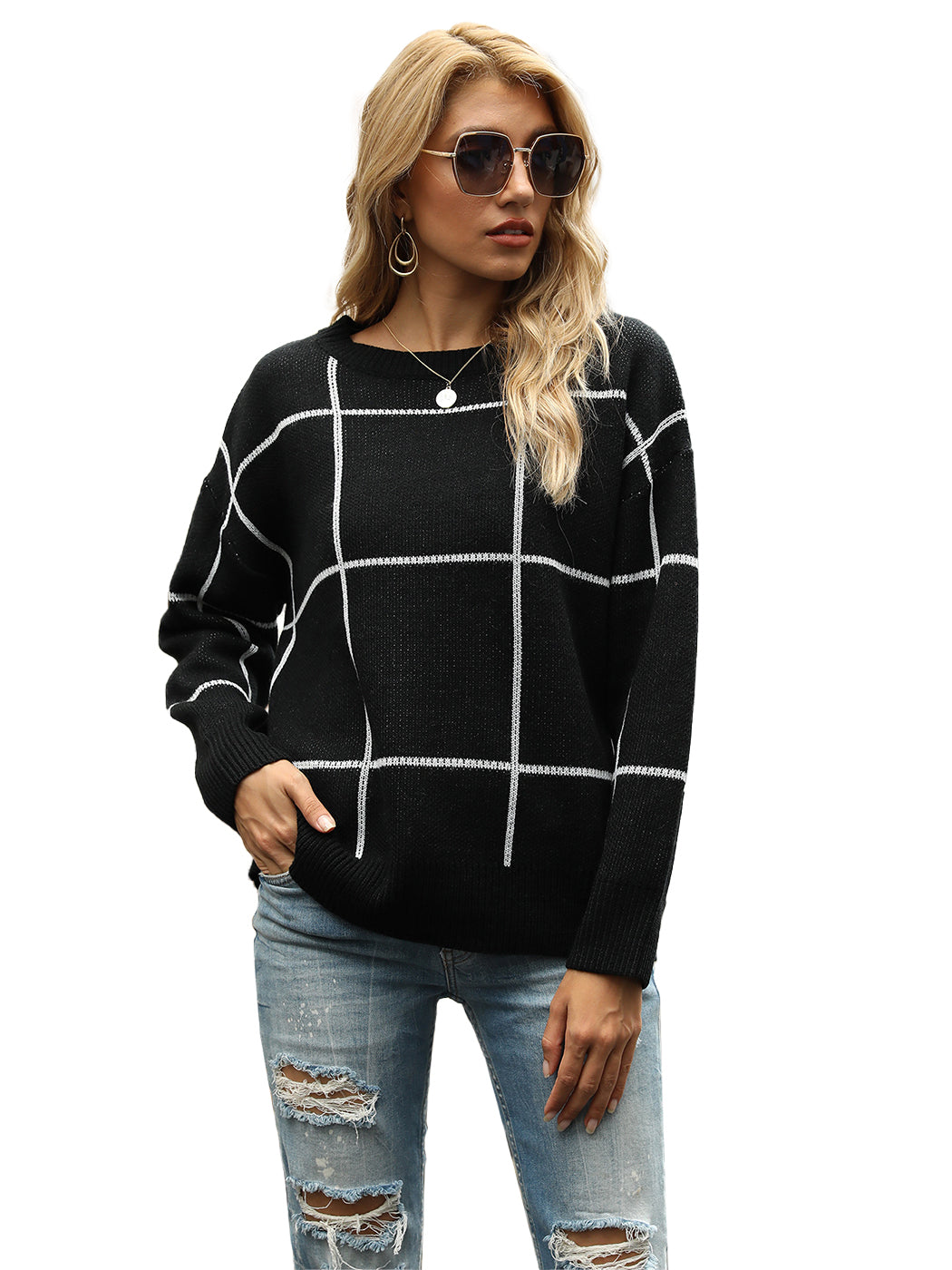 Crew Neck Ribbed Knit Pullover Sweater