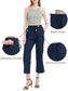 Solid Linen Cropped Pants Loose Drawstring Trousers with 4 Pockets Elastic Waist