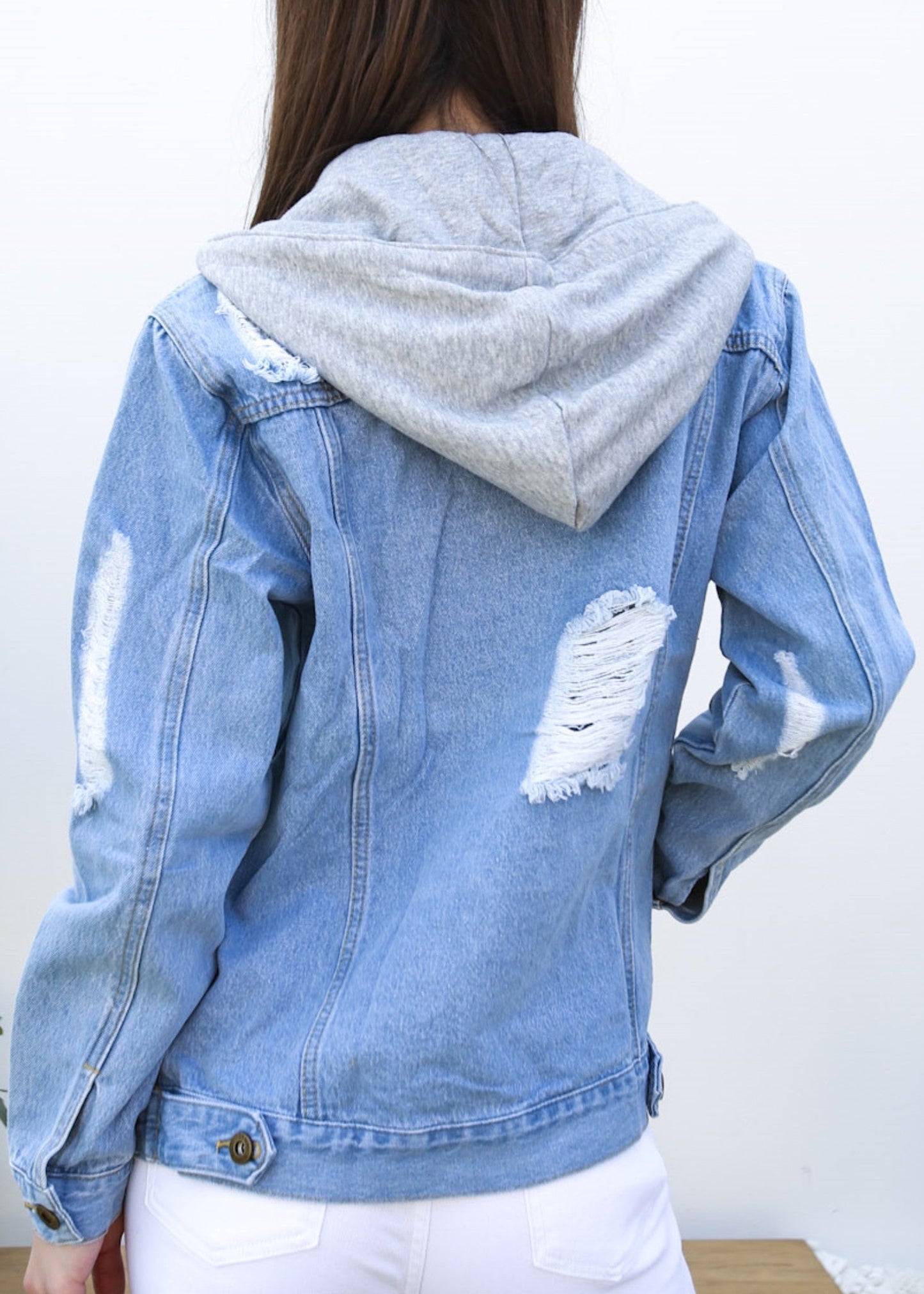 Detachable Hoodie Denim Distressed Jean Jacket