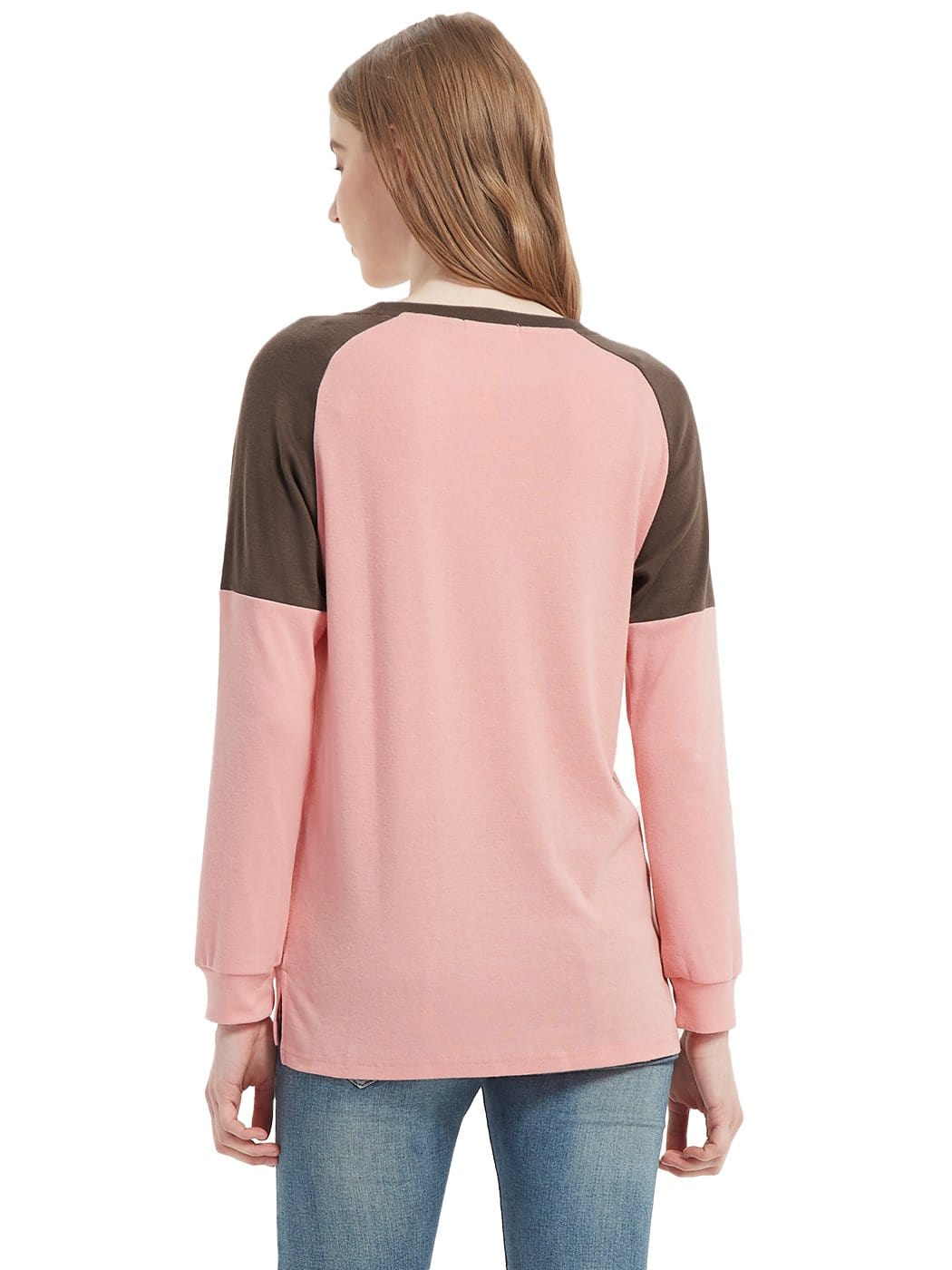 Casual Crewneck Sweatshirts Long Sleeve Color Block Blouses Side Slit Pullover Tops