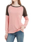 Casual Crewneck Sweatshirts Long Sleeve Color Block Blouses Side Slit Pullover Tops