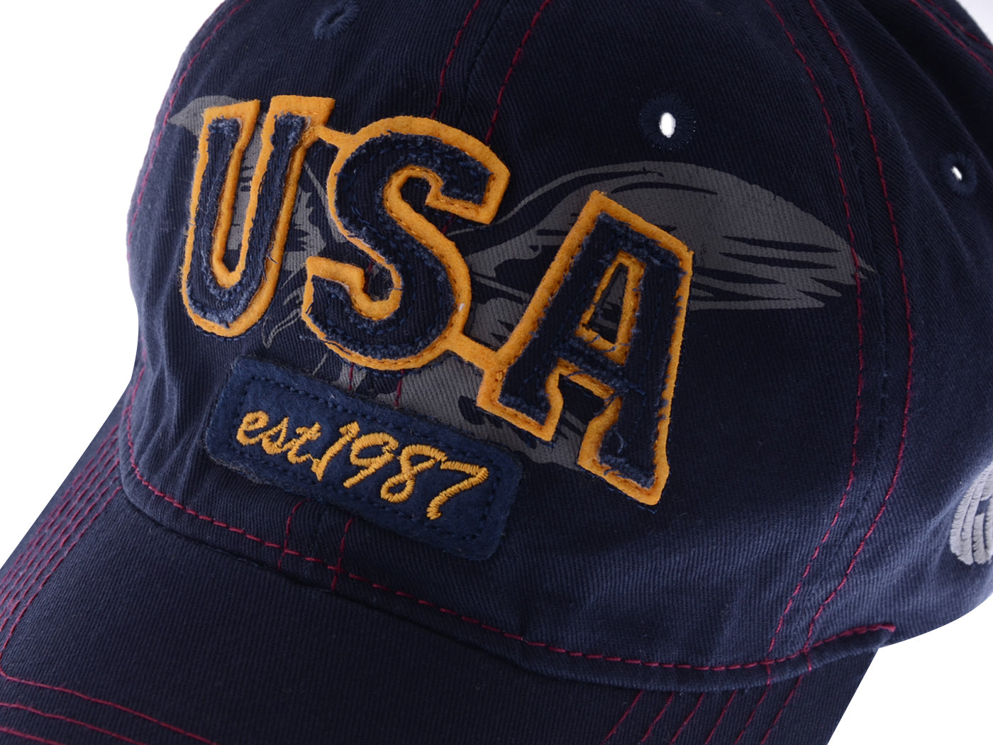 Anna-Kaci American USA Embroidered Washed Cotton Baseball Cap Polo Style