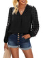 Chiffon Blouse V Neck Pom Pom Tops Long Sleeve Swiss Dot Shirts