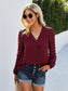 Chiffon Blouse V Neck Pom Pom Tops Long Sleeve Swiss Dot Shirts