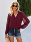 Chiffon Blouse V Neck Pom Pom Tops Long Sleeve Swiss Dot Shirts