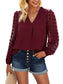 Chiffon Blouse V Neck Pom Pom Tops Long Sleeve Swiss Dot Shirts