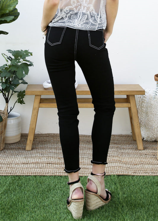 Stretch Ankle Ripped Denim Pants