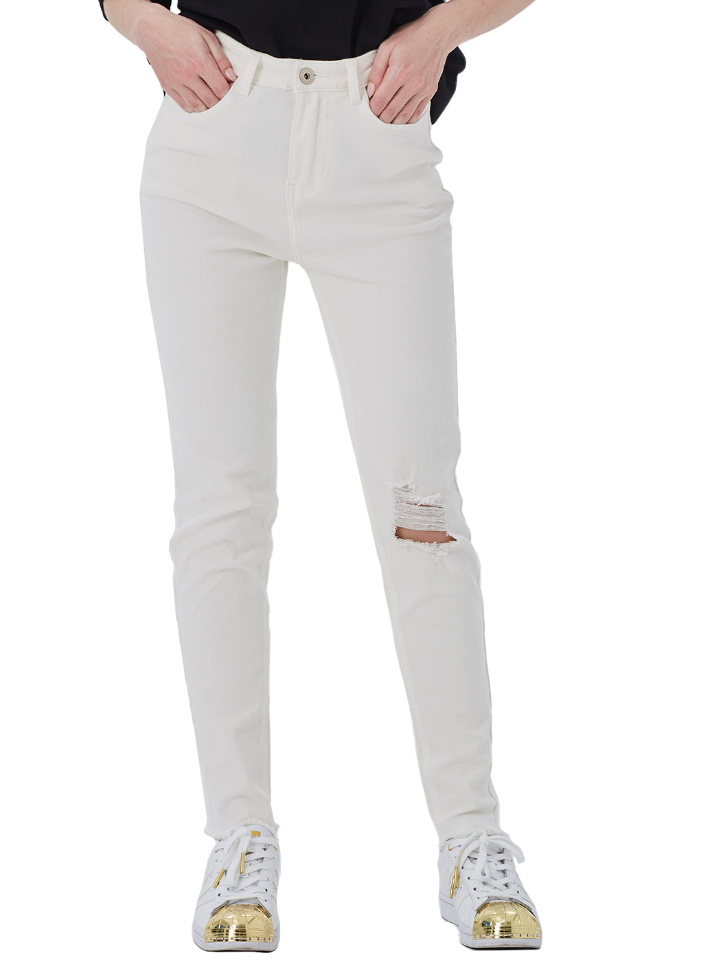 Stretch Ankle Ripped Denim Pants