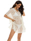 Anna-Kaci Women's White Crochet Cover Up Bathing Suit 3/4 Sleeve Tassel Dress Beach Wear