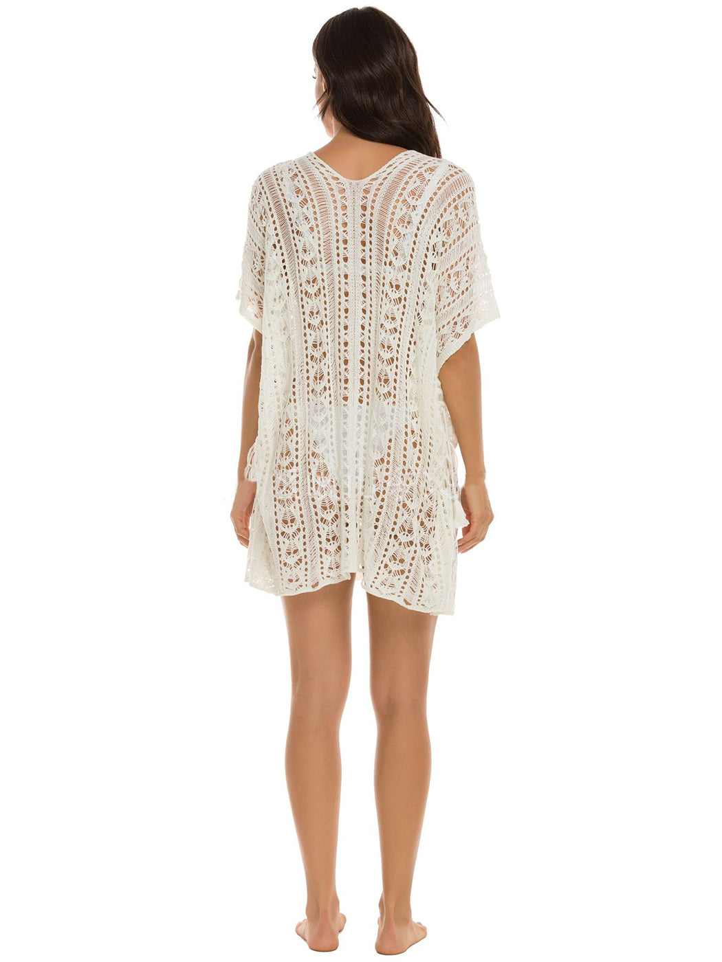 Anna-Kaci Women's White Crochet Cover Up Bathing Suit 3/4 Sleeve Tassel Dress Beach Wear