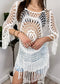 Anna-Kaci Women's White Crochet Cover Up Bathing Suit 3/4 Sleeve Tassel Dress Beach Wear