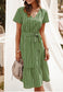 Anna-Kac Vertical Striped Short Sleeve Ruffle Flowy Swing Dress With Belt