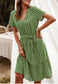 Anna-Kac Vertical Striped Short Sleeve Ruffle Flowy Swing Dress With Belt