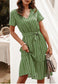 Anna-Kac Vertical Striped Short Sleeve Ruffle Flowy Swing Dress With Belt