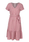 Anna-Kac Vertical Striped Short Sleeve Ruffle Flowy Swing Dress With Belt