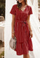 Anna-Kac Vertical Striped Short Sleeve Ruffle Flowy Swing Dress With Belt