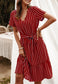Anna-Kac Vertical Striped Short Sleeve Ruffle Flowy Swing Dress With Belt