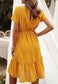 Anna-Kac Vertical Striped Short Sleeve Ruffle Flowy Swing Dress With Belt