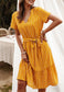 Anna-Kac Vertical Striped Short Sleeve Ruffle Flowy Swing Dress With Belt