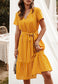 Anna-Kac Vertical Striped Short Sleeve Ruffle Flowy Swing Dress With Belt