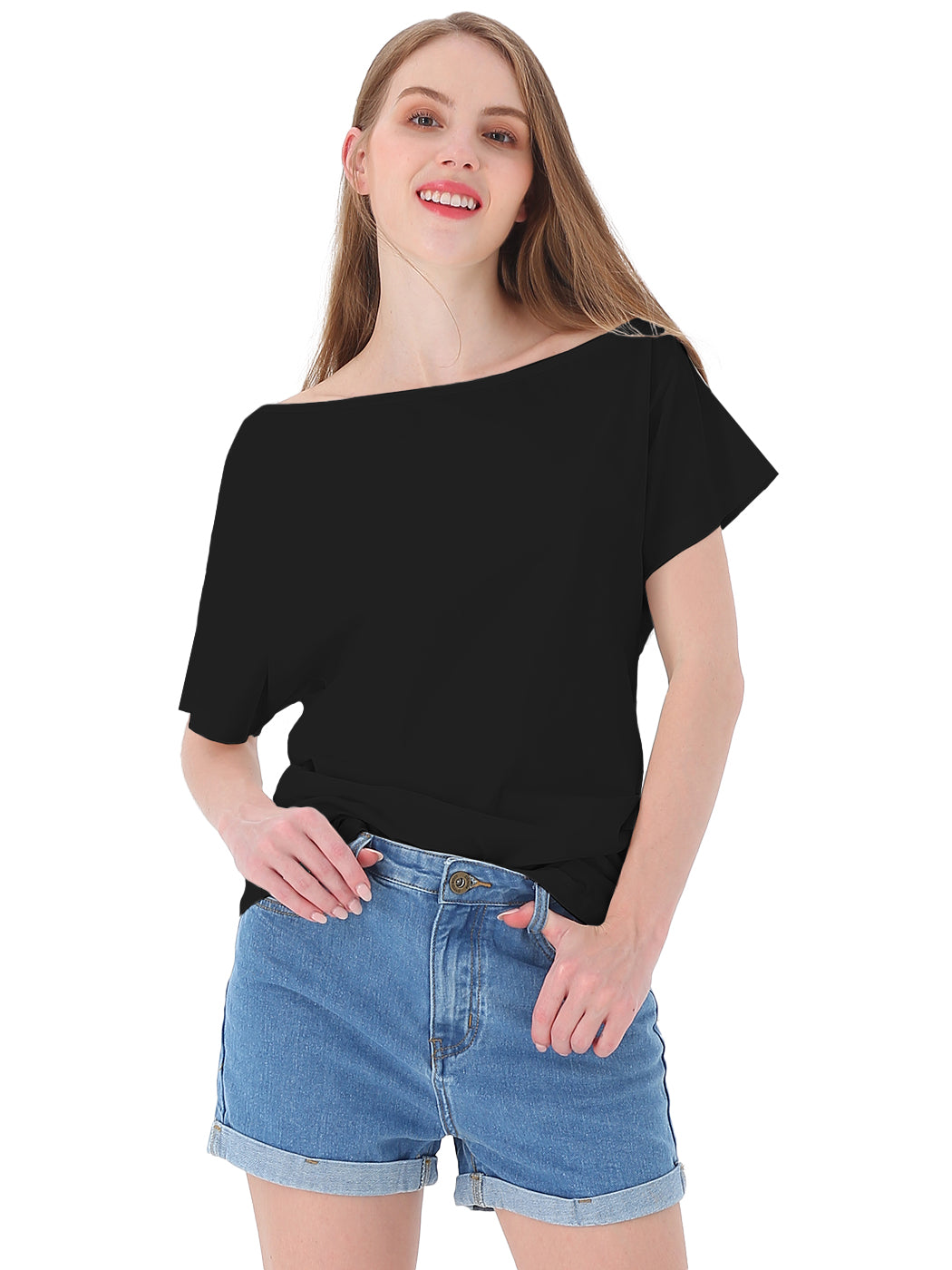 Women's Solid Cotton Stretchy Sexy Off Shoulder Casual T-Shirt Blouse