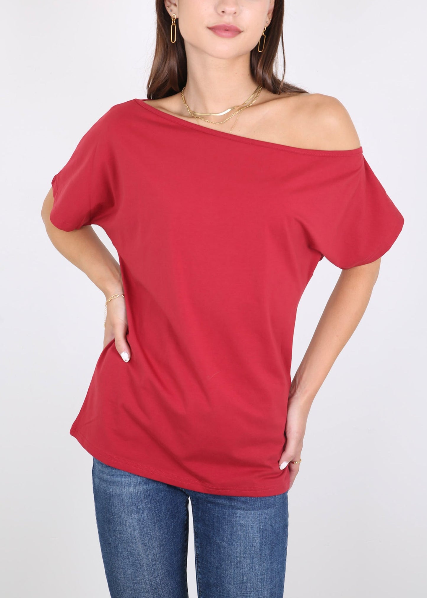 Women's Solid Cotton Stretchy Sexy Off Shoulder Casual T-Shirt Blouse