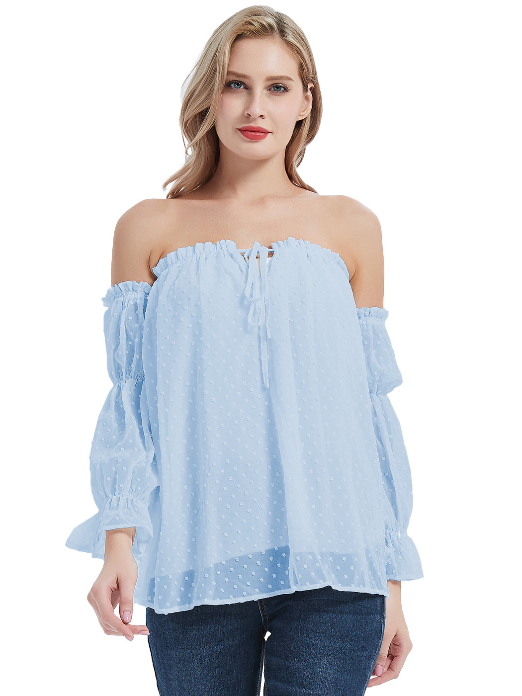 Anna-Kaci Womens Semi Sheer Boho Peasant Long Sleeve Off the Shoulder Top