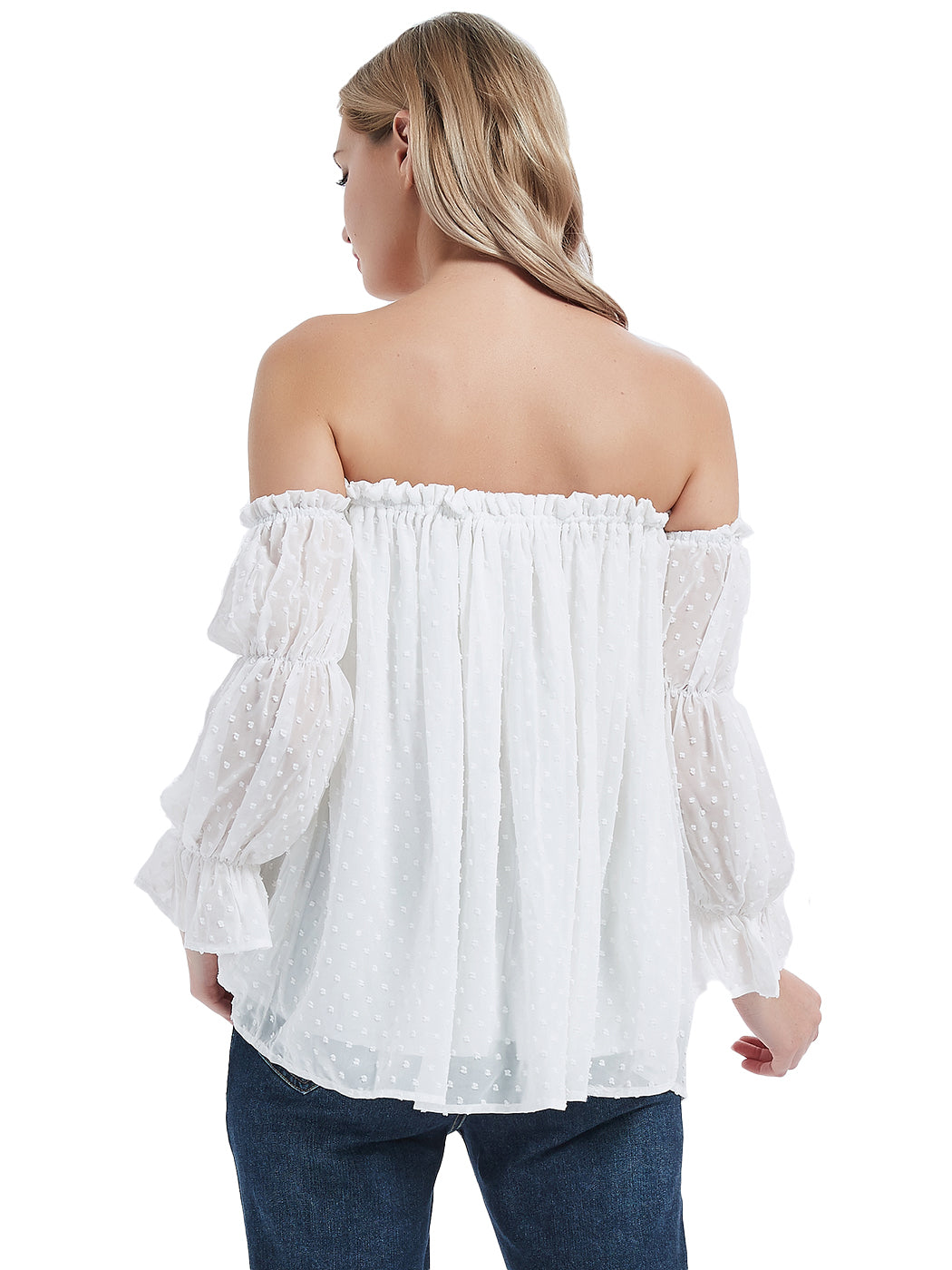 Anna-Kaci Womens Semi Sheer Boho Peasant Long Sleeve Off the Shoulder Top