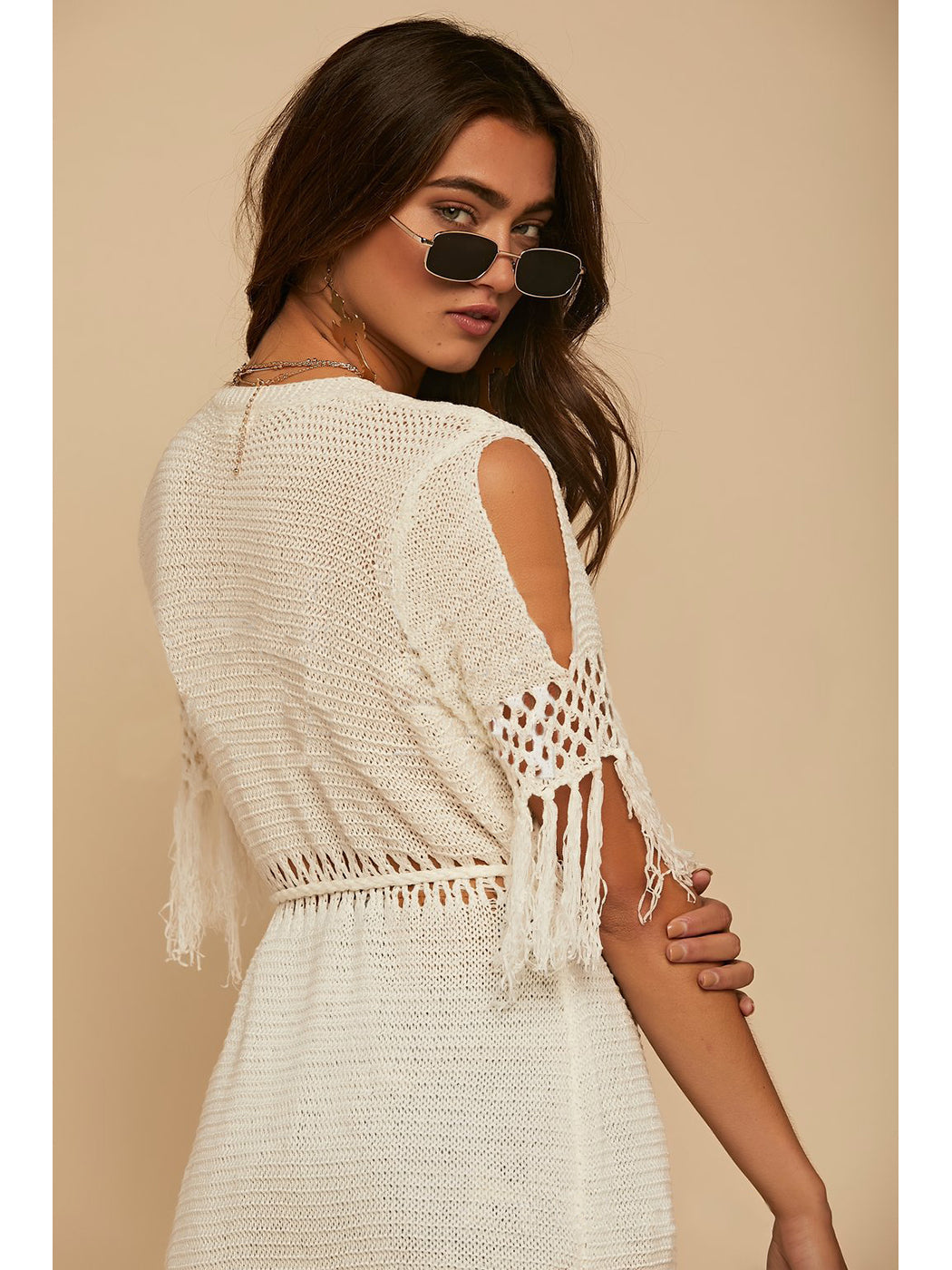 Anna-Kaci Boho Long Fringe Crochet Knit Kimono Swimwear Beach Cover Up Cardigan