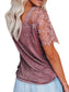 Lace Short Sleeve T-Shirt V Neck Cotton Summer Casual Tops Tee Shirts