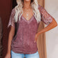 Lace Short Sleeve T-Shirt V Neck Cotton Summer Casual Tops Tee Shirts