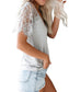 Lace Short Sleeve T-Shirt V Neck Cotton Summer Casual Tops Tee Shirts