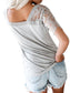 Lace Short Sleeve T-Shirt V Neck Cotton Summer Casual Tops Tee Shirts