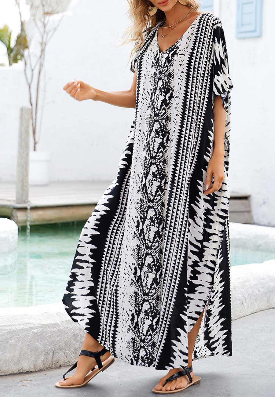 Snake Print Bikini Cover Up Beach Maxi Dress with Belt