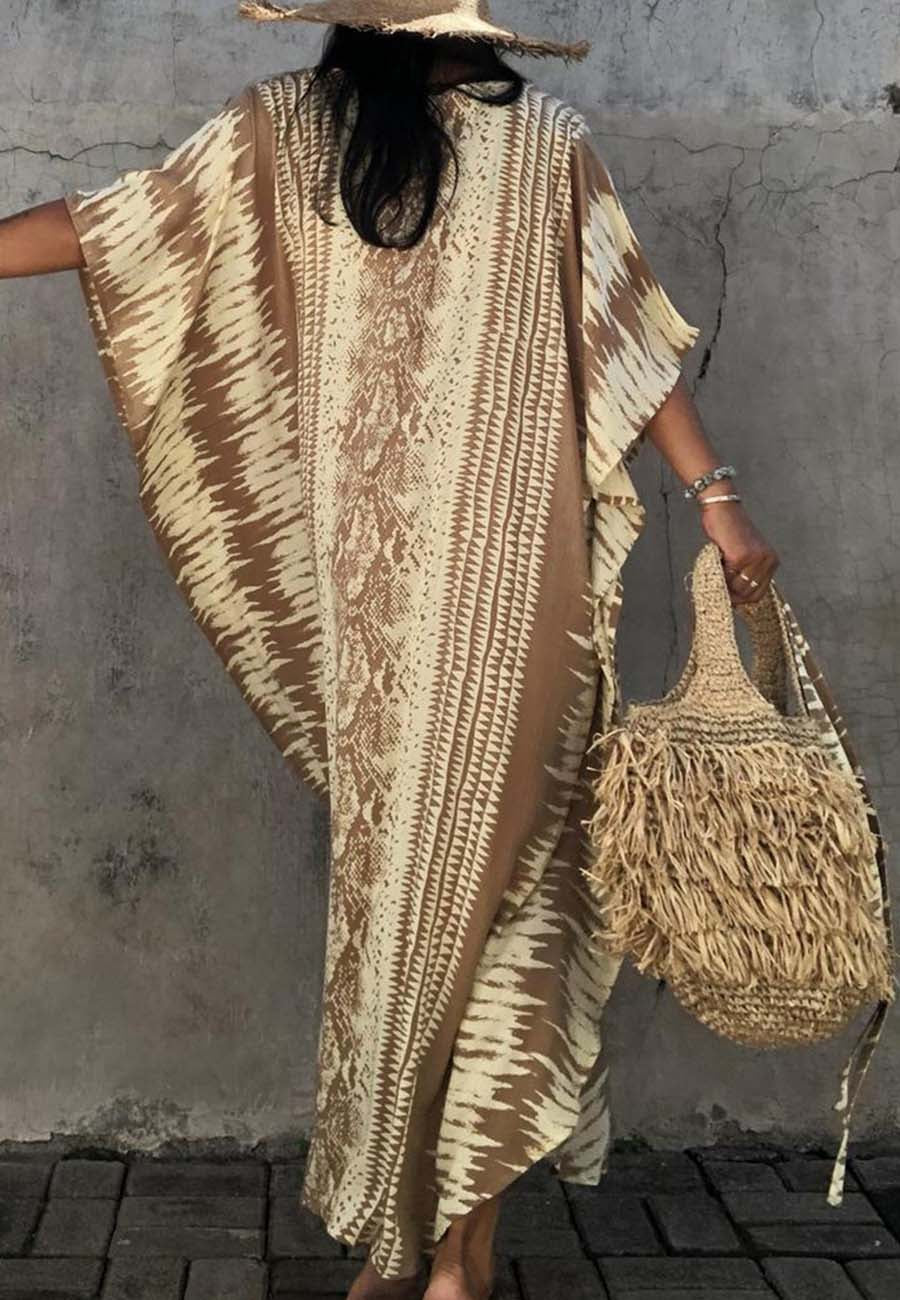 Snake Print Bikini Cover Up Beach Maxi Dress with Belt