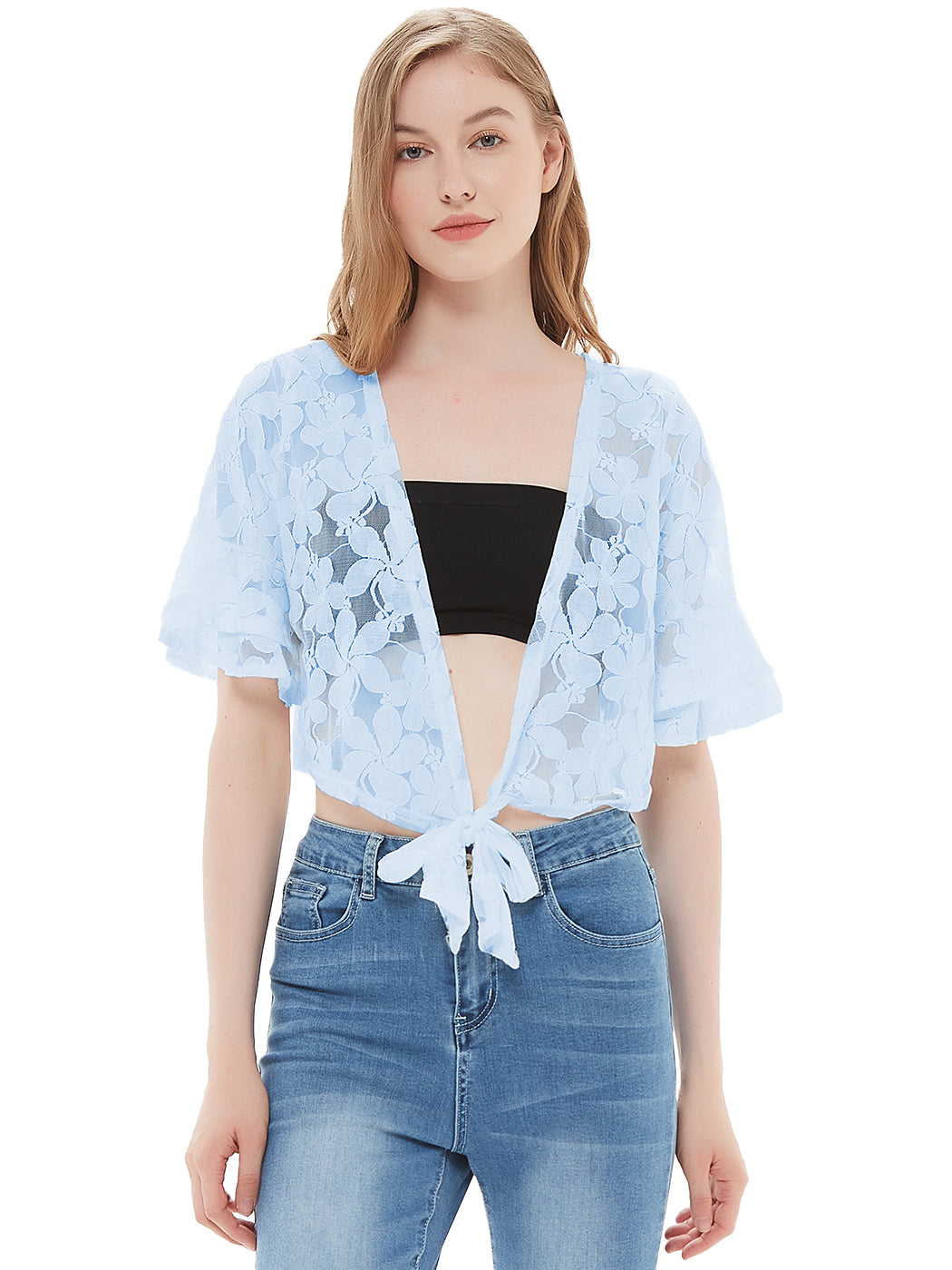 Crochet Floral Lace Short Sleeve Cropped Shrug