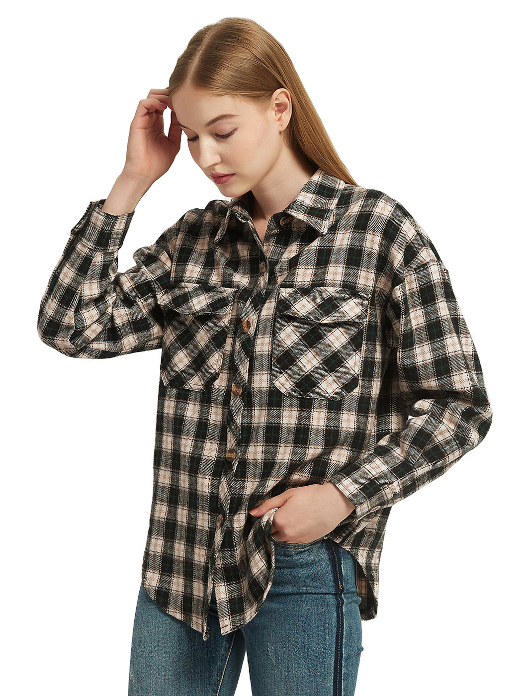 Anna-Kaci Women's Plaid Shacket Jacket Long Sleeve Button Down Fall Shirts Coat