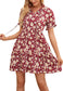 Anna-Kaci Women's Summer Dress Boho Ruffle Sleeve Floral Print Tie Neck Sun Dress