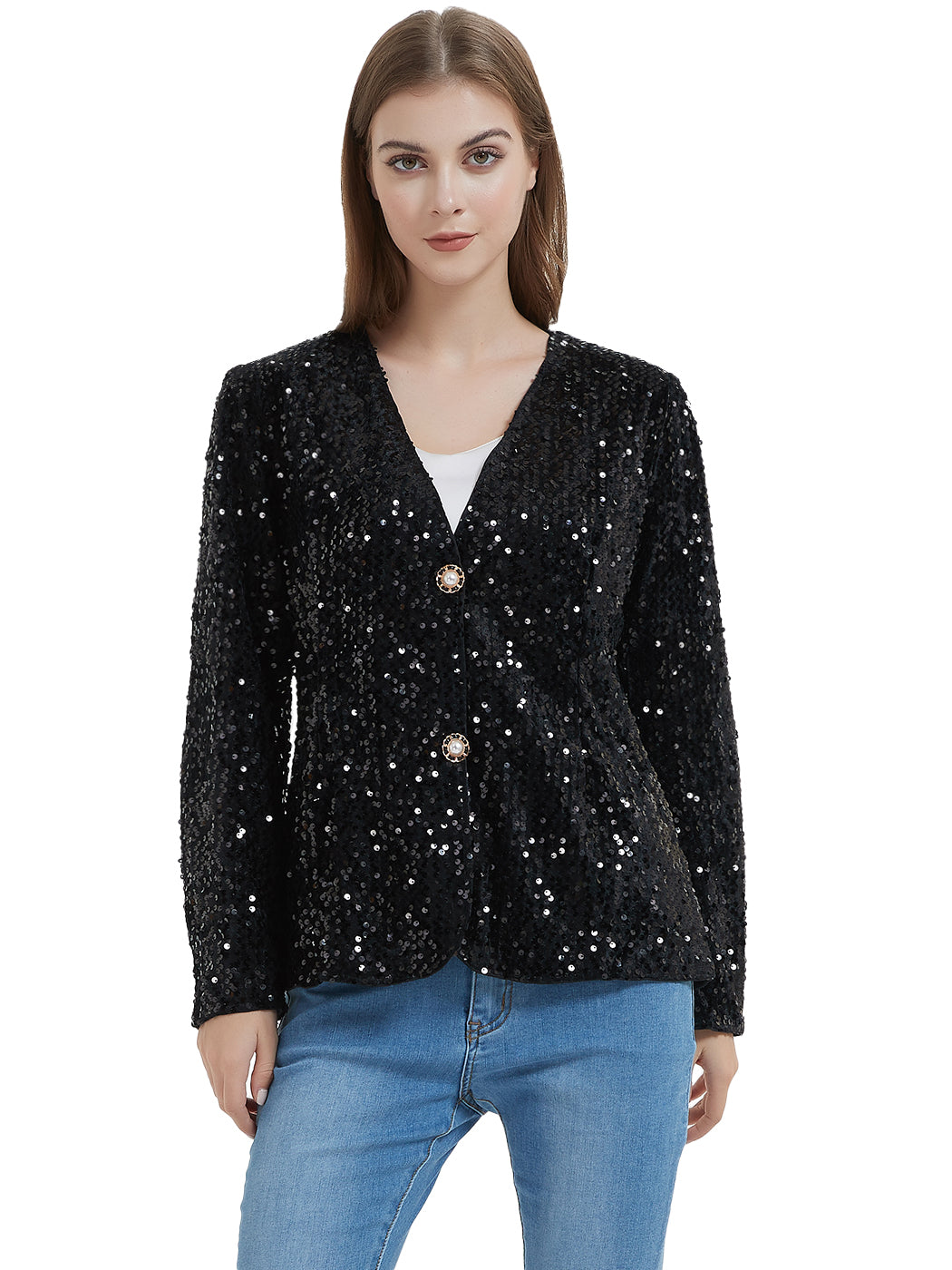 Anna-Kaci Women's Sequins Blazer Cardigan Jacket Open Front Casual Shiny Coat