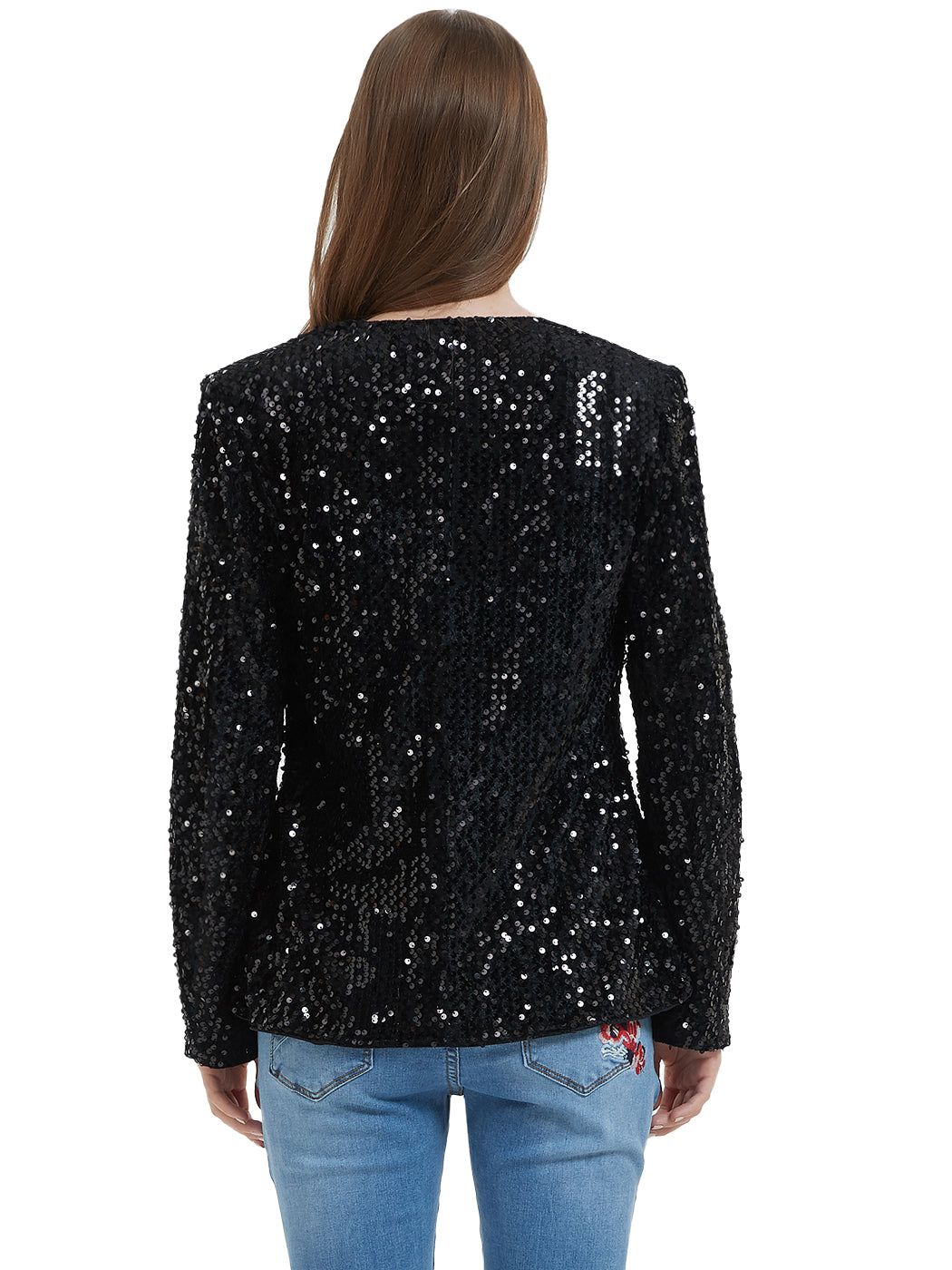 Anna-Kaci Women's Sequins Blazer Cardigan Jacket Open Front Casual Shiny Coat