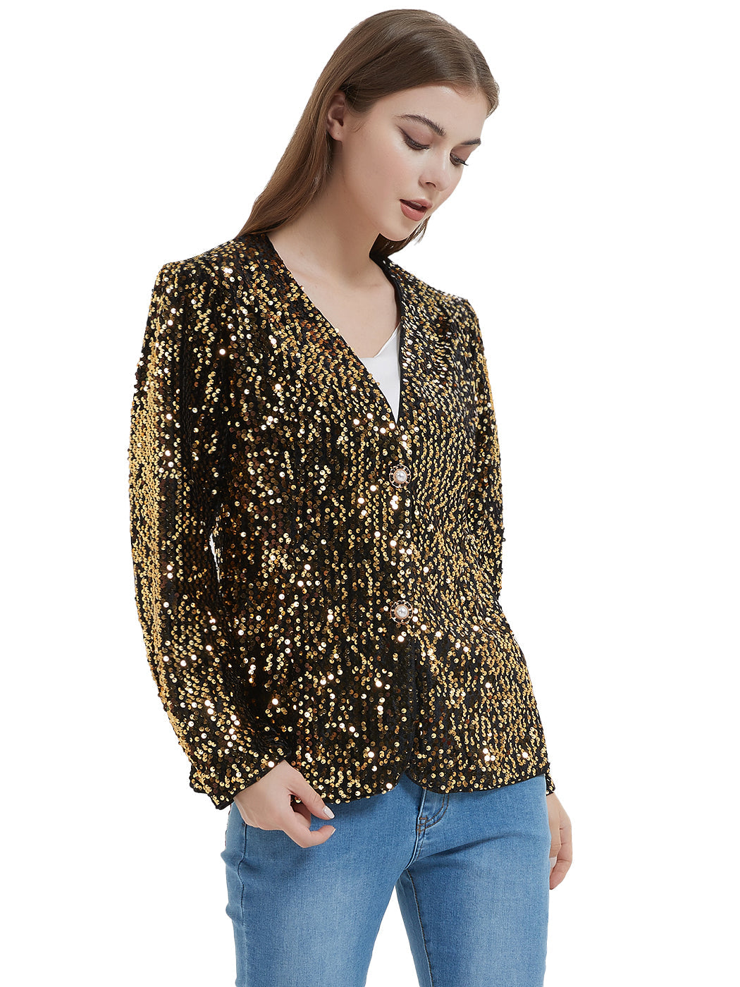 Anna-Kaci Women's Sequins Blazer Cardigan Jacket Open Front Casual Shiny Coat