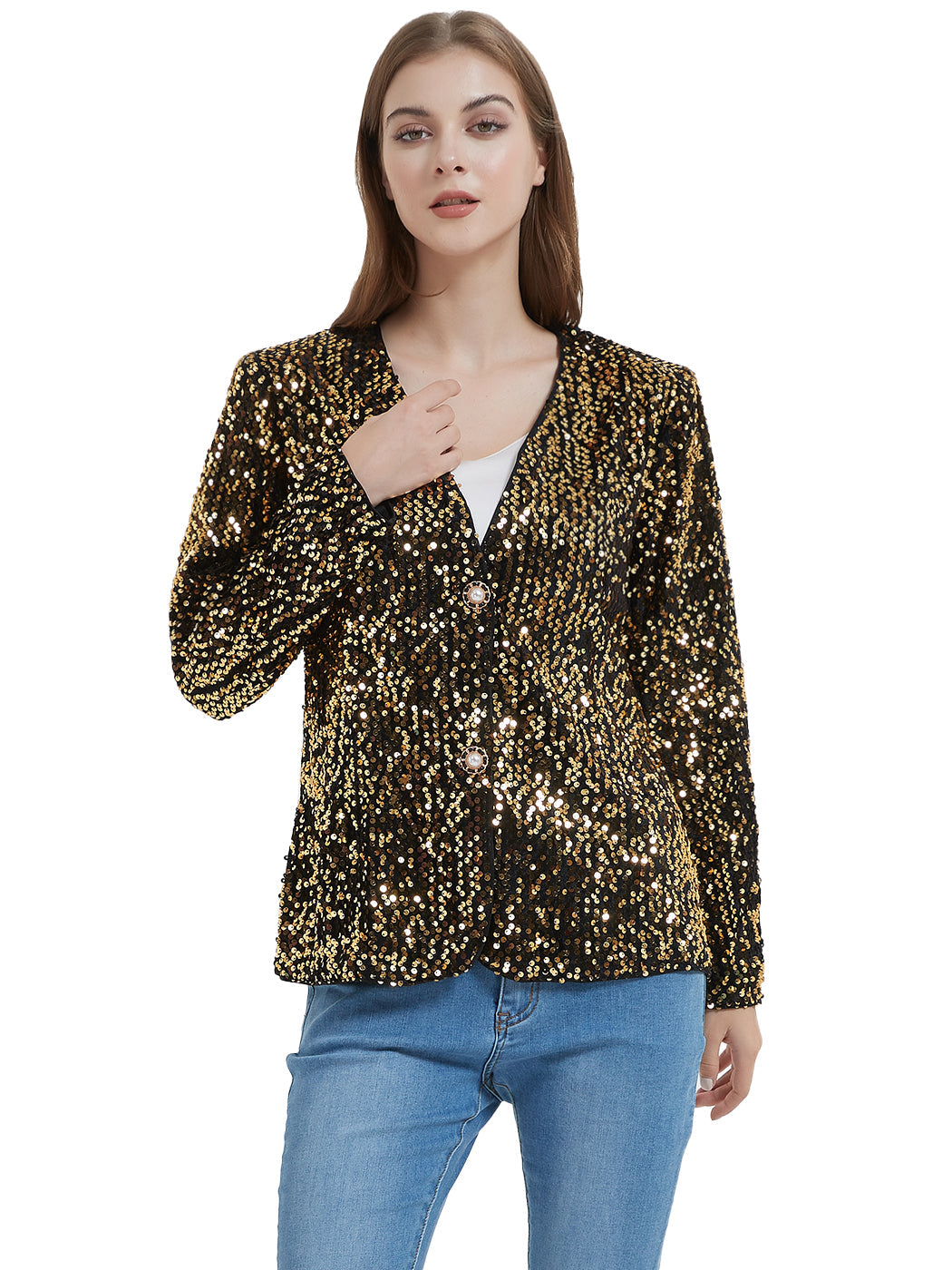 Anna-Kaci Women's Sequins Blazer Cardigan Jacket Open Front Casual Shiny Coat