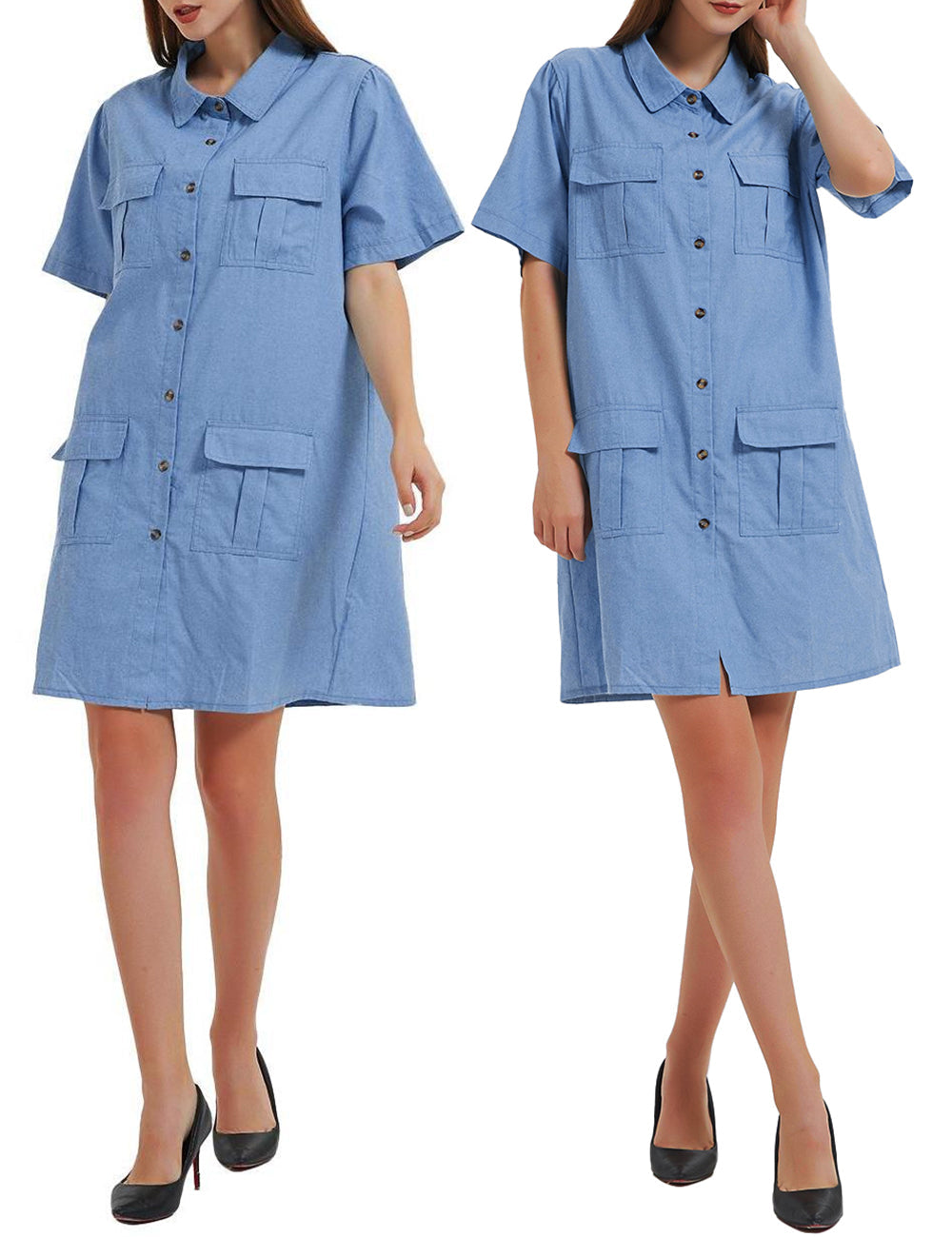 Short Sleeve Jean Shirt Dress Button Down