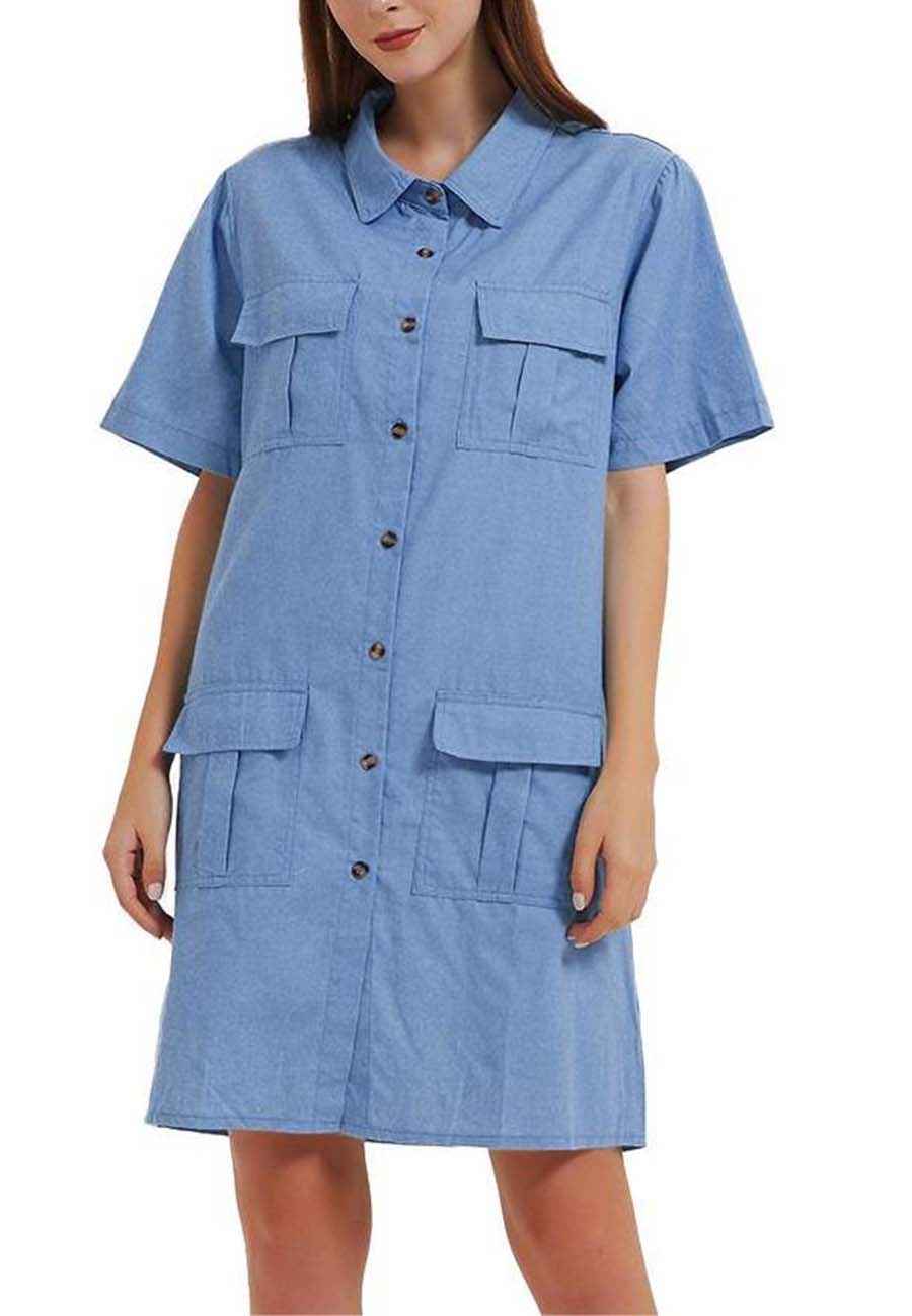 Short Sleeve Jean Shirt Dress Button Down