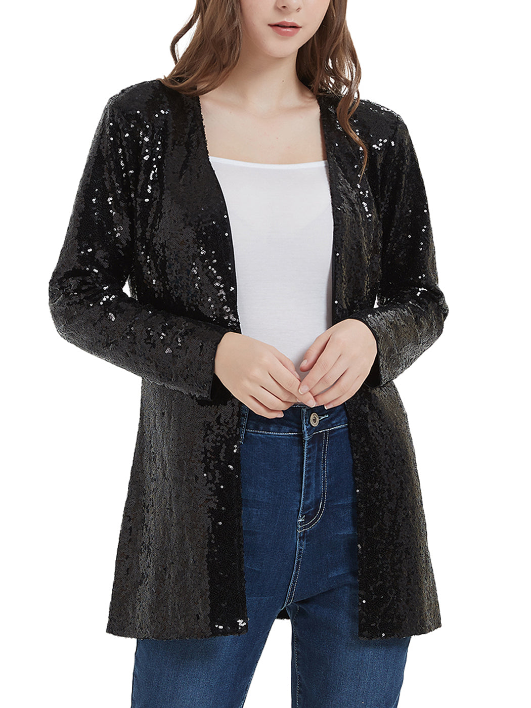 Anna-Kaci Women's Sequin Jacket Open Front Coat Blazer Party Cocktail Outerwear Cardigan