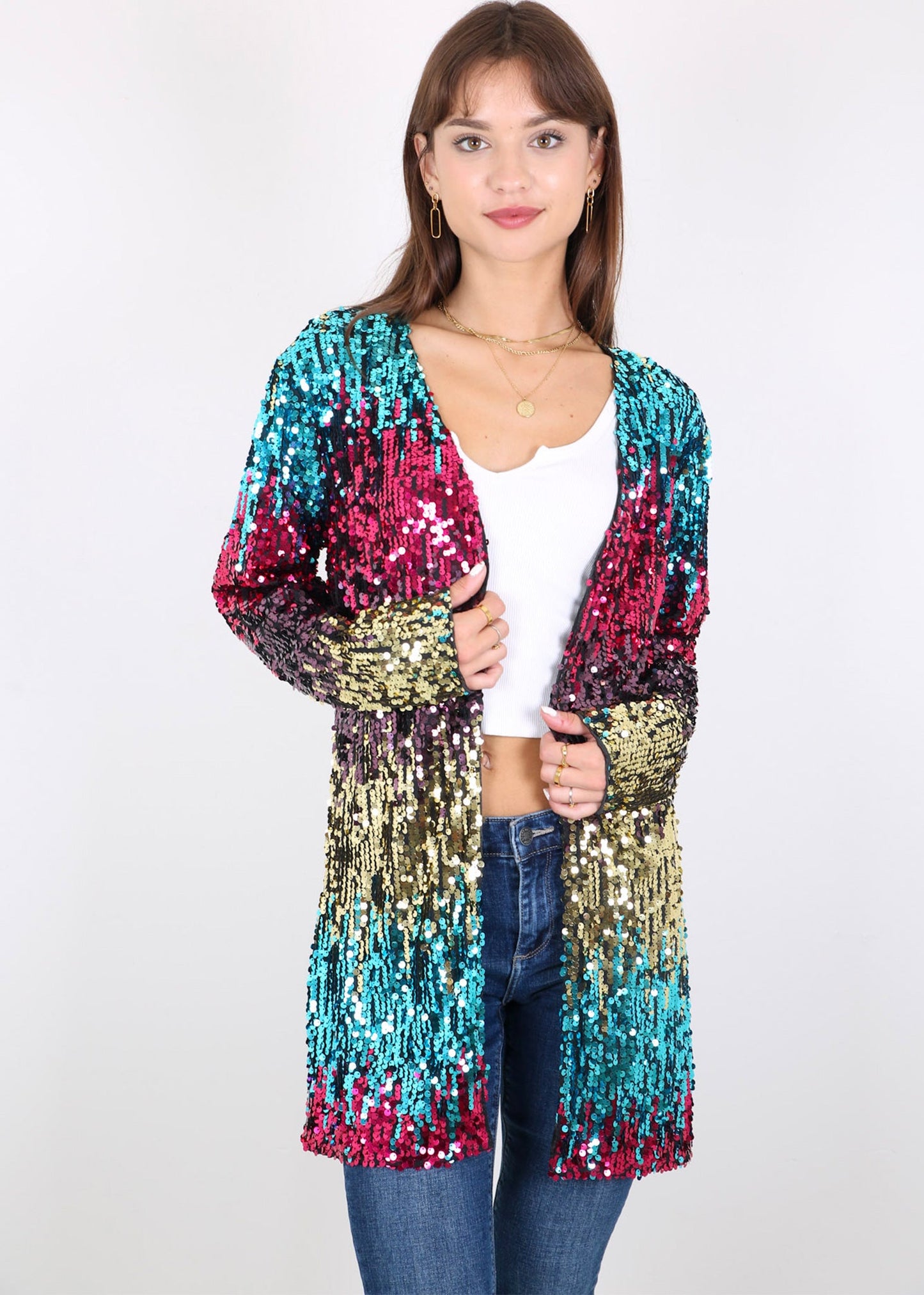 Anna-Kaci Women's Sequin Jacket Open Front Coat Blazer Party Cocktail Outerwear Cardigan